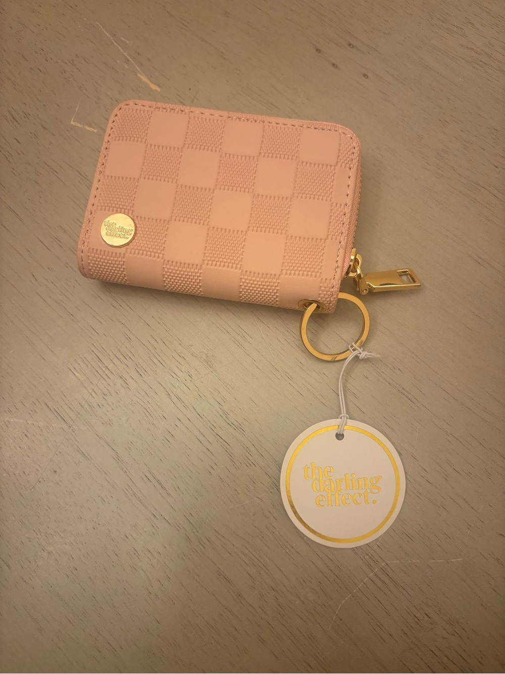 Light Pink Checkered Zip Key Wallet NWT